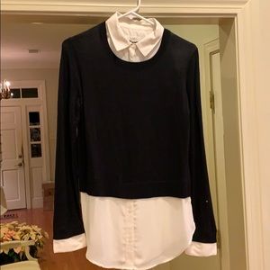Loft black sweater with white collar